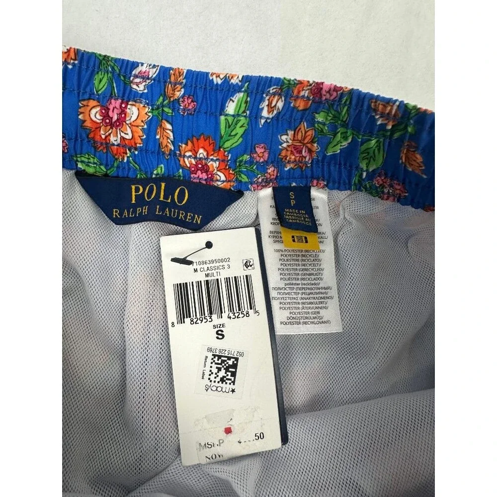 Polo Ralph Lauren Swim Trunks Mens Small Blue Floral Mesh Lined Drawstring NWT